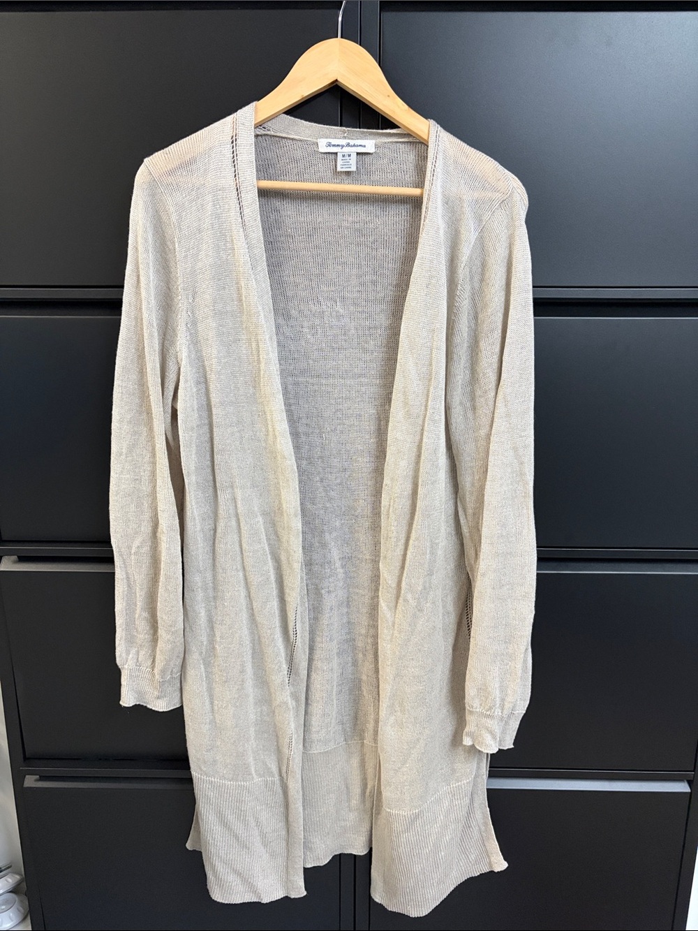 Tommy Bahama Lightweight Open-Front Beige Knit Cardigan